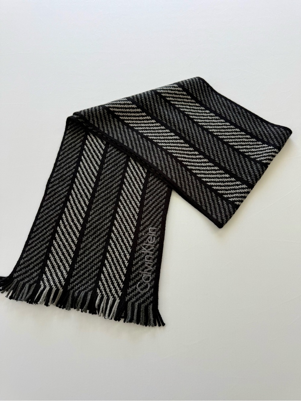 Calvin Klein Black & Gray Diagonal Stripe Scarf